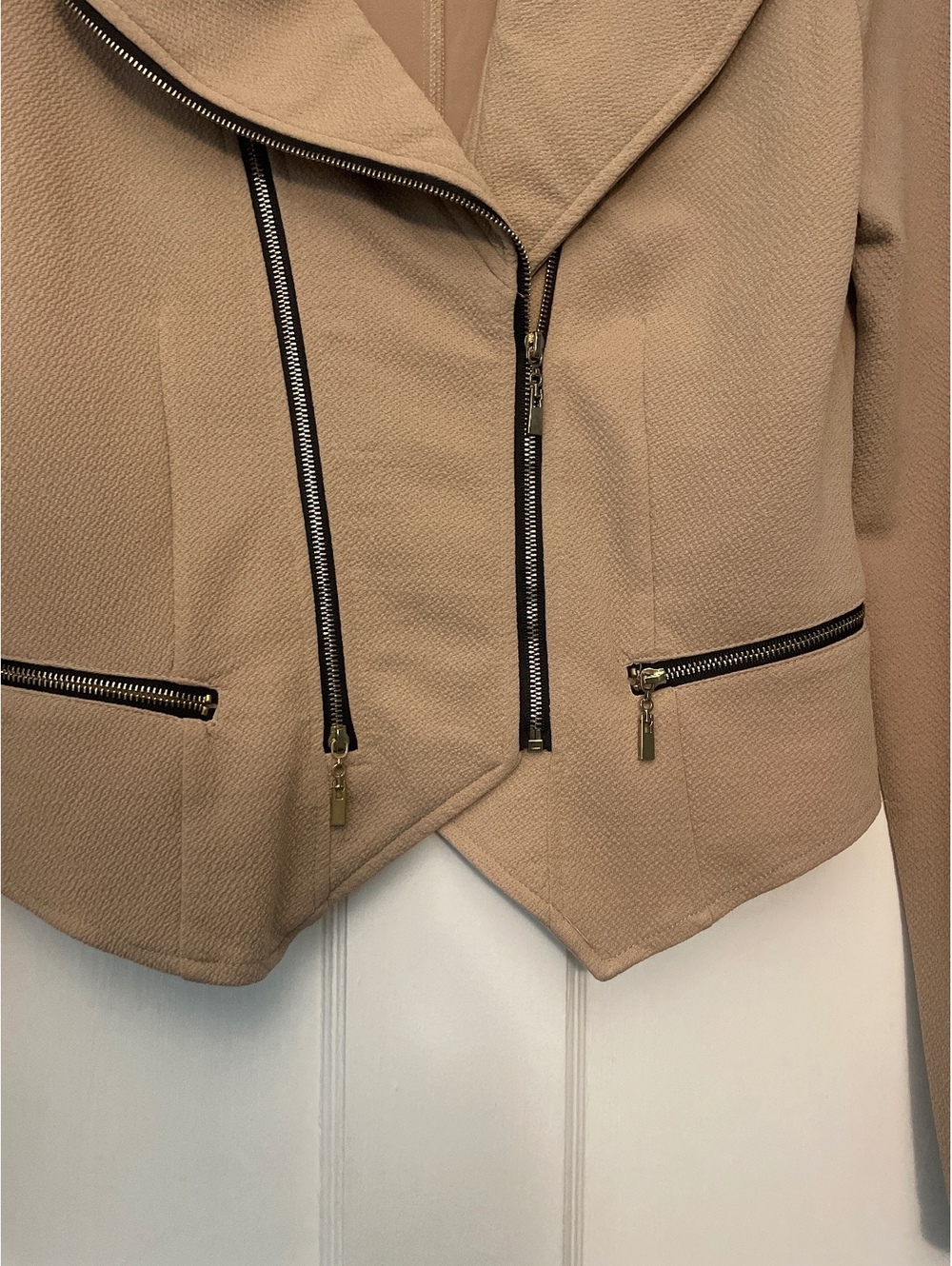 Active USA Women's Beige Textured Faux Leather Moto Jacket Size M - Picture 4 of 6